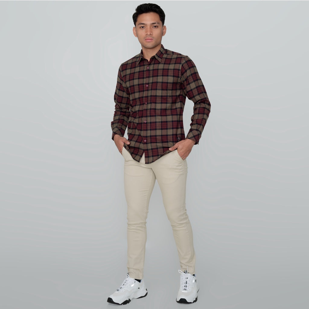 Benhill Kemeja Pria Flannel Lengan Panjang Kotak Maroon 29274-31F33