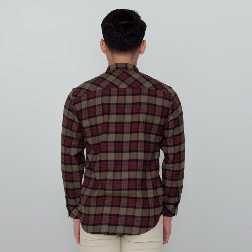 Benhill Kemeja Pria Flannel Lengan Panjang Kotak Maroon 29274-31F33