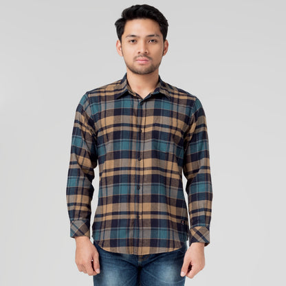 Benhill Kemeja Pria Flannel Lengan Panjang Kotak Coklat 29276-31G33