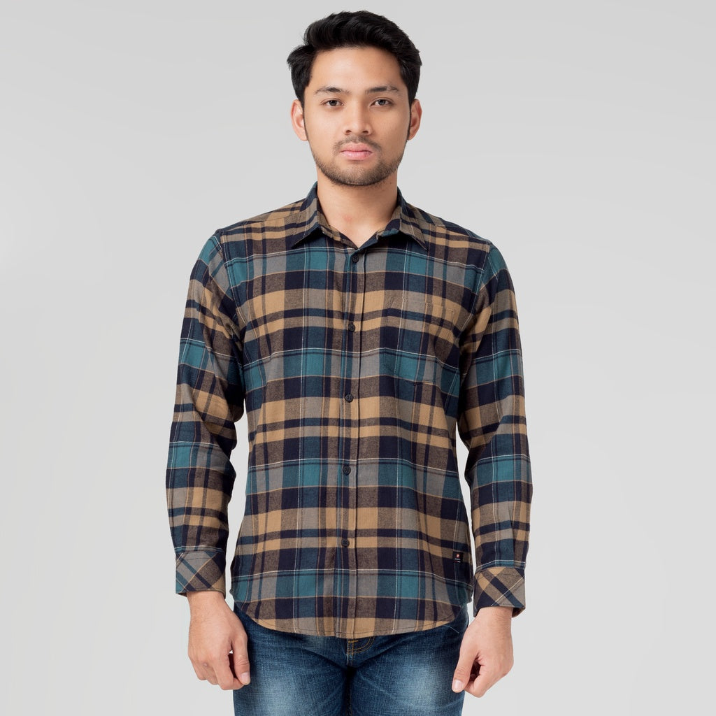 Benhill Kemeja Pria Flannel Lengan Panjang Kotak Coklat 29276-31G33