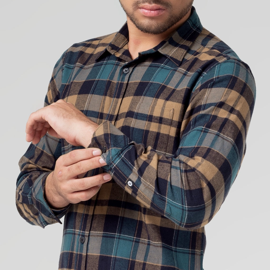 Benhill Kemeja Pria Flannel Lengan Panjang Kotak Coklat 29276-31G33