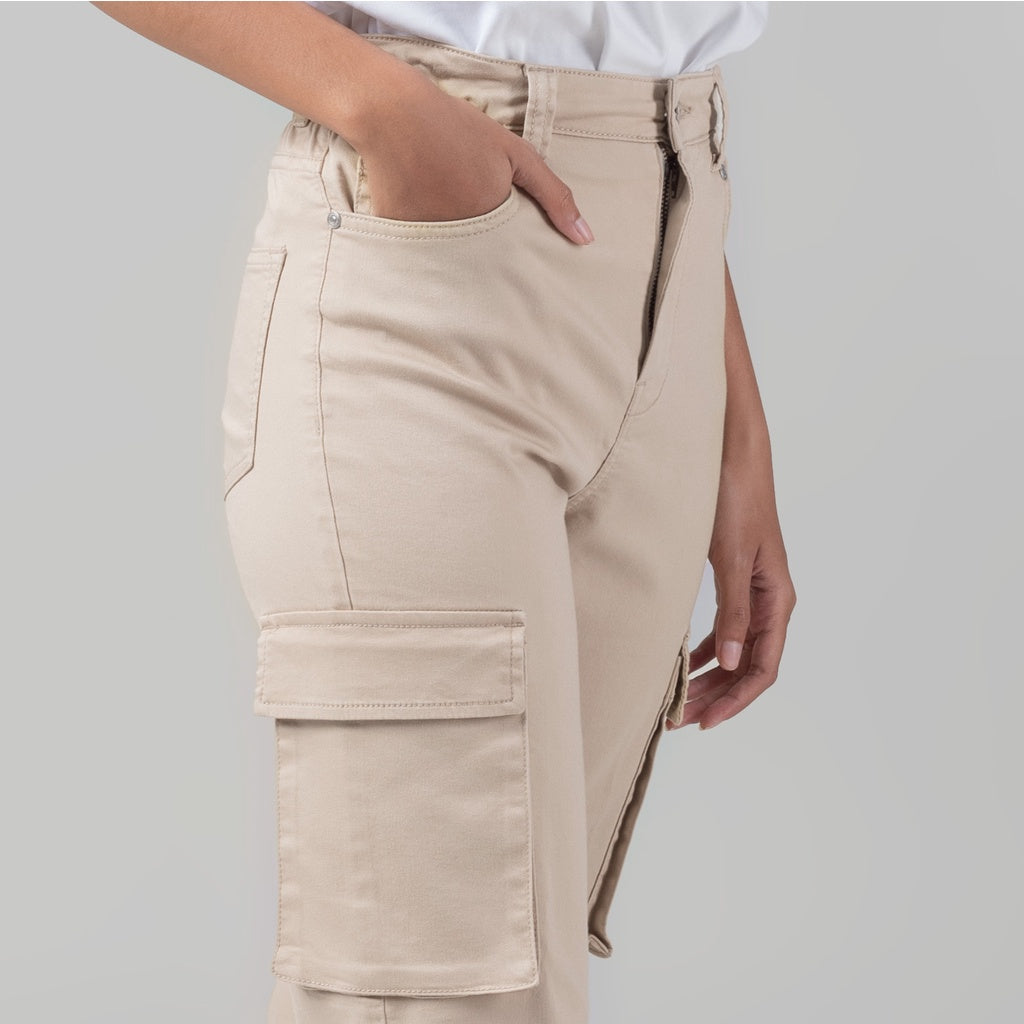 Benhill "Miso" Celana Wanita High Waist Cargo Pants Cream A158-2290Y