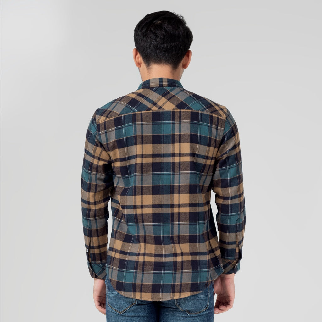 Benhill Kemeja Pria Flannel Lengan Panjang Kotak Coklat 29276-31G33