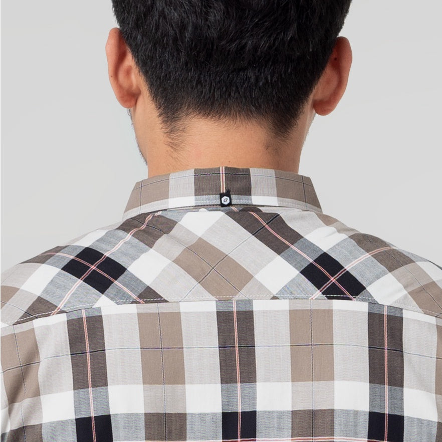 Benhill Kemeja Pria Herringbone Lengan Pendek Kotak Coklat 29427-11534