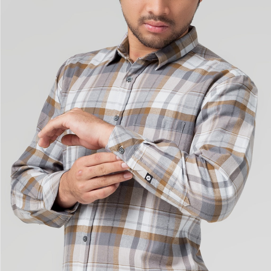 Benhill Kemeja Pria Flannel Lengan Panjang Kotak Abu 29496-11633