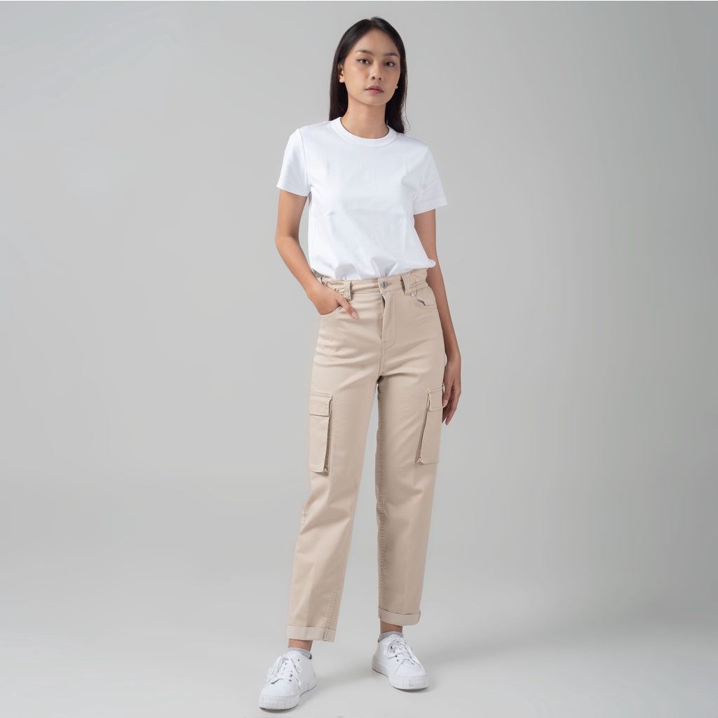 Benhill "Miso" Celana Wanita High Waist Cargo Pants Cream A158-2290Y
