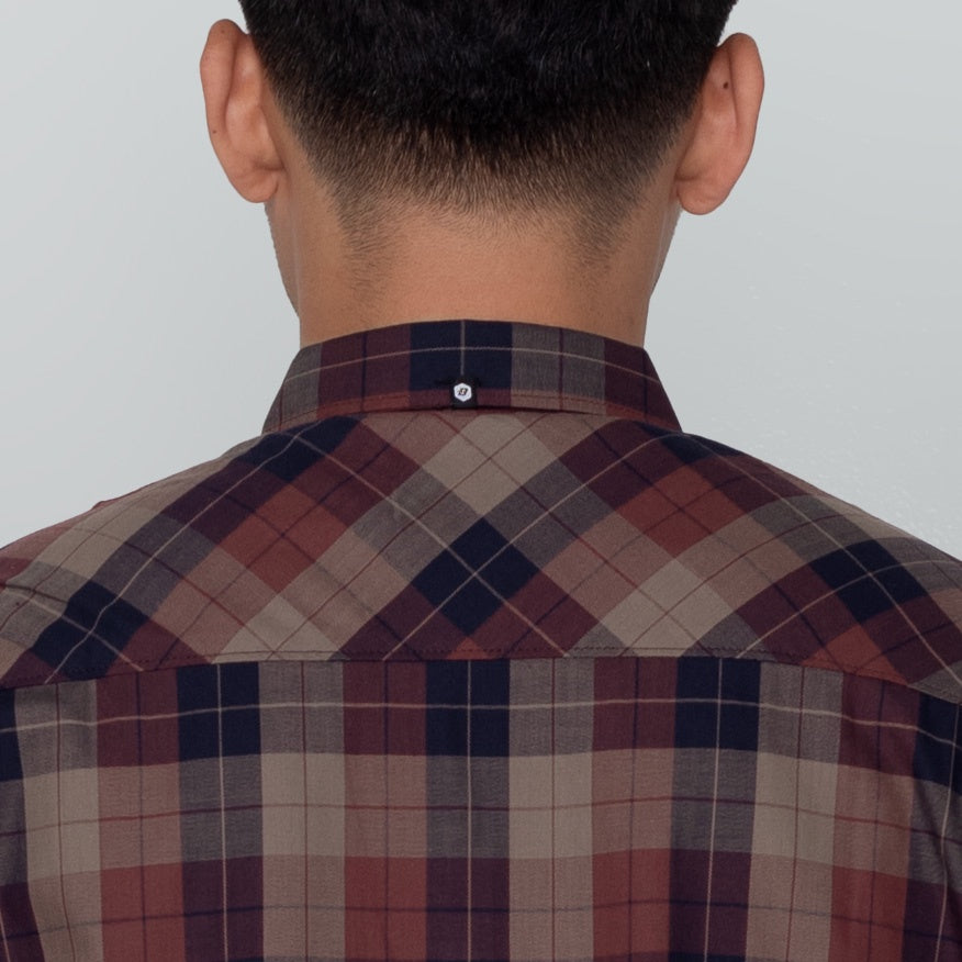 Benhill Kemeja Pria Herringbone Lengan Pendek Kotak Maroon 29439-11434