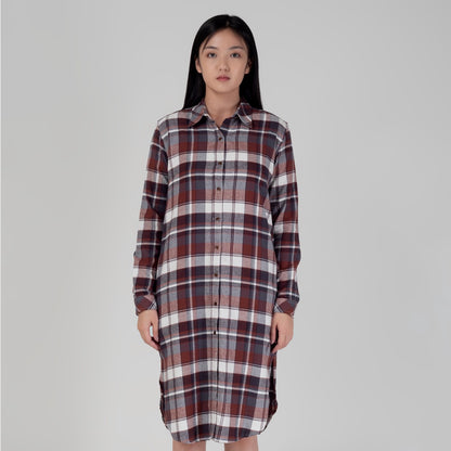 Benhill Kemeja Tunik Flannel Wanita Kotak Coklat 1191-11535