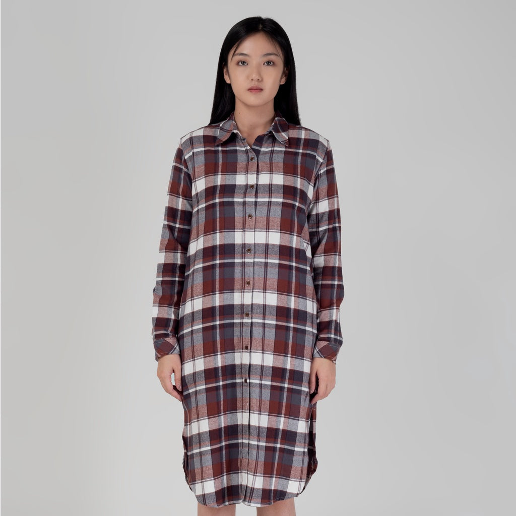 Benhill Kemeja Tunik Flannel Wanita Kotak Coklat 1191-11535