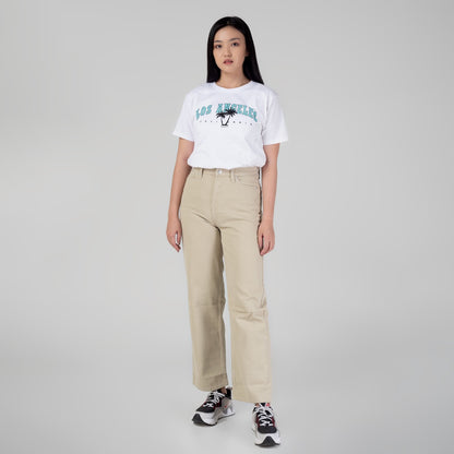 Celana Denim Wanita "Arin"  High Waist Loose Straight Pants Khaki A176-22E1D