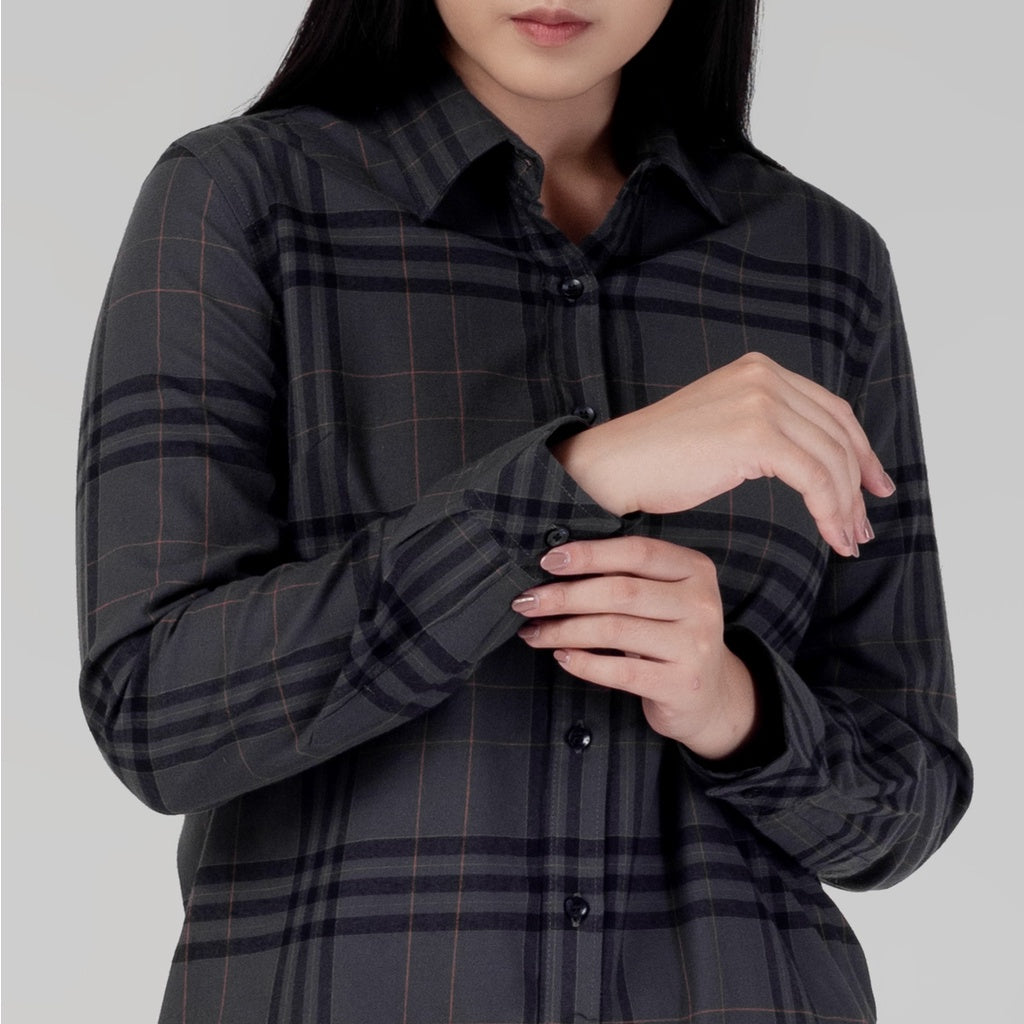 Benhill Kemeja Tunik Flannel Wanita Kotak Carcoal 1174-11P35