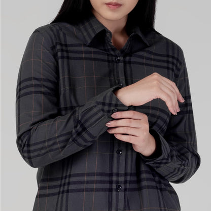 Benhill Kemeja Tunik Flannel Wanita Kotak Carcoal 1174-11P35