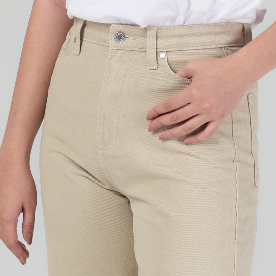 Celana Denim Wanita "Arin"  High Waist Loose Straight Pants Khaki A176-22E1D