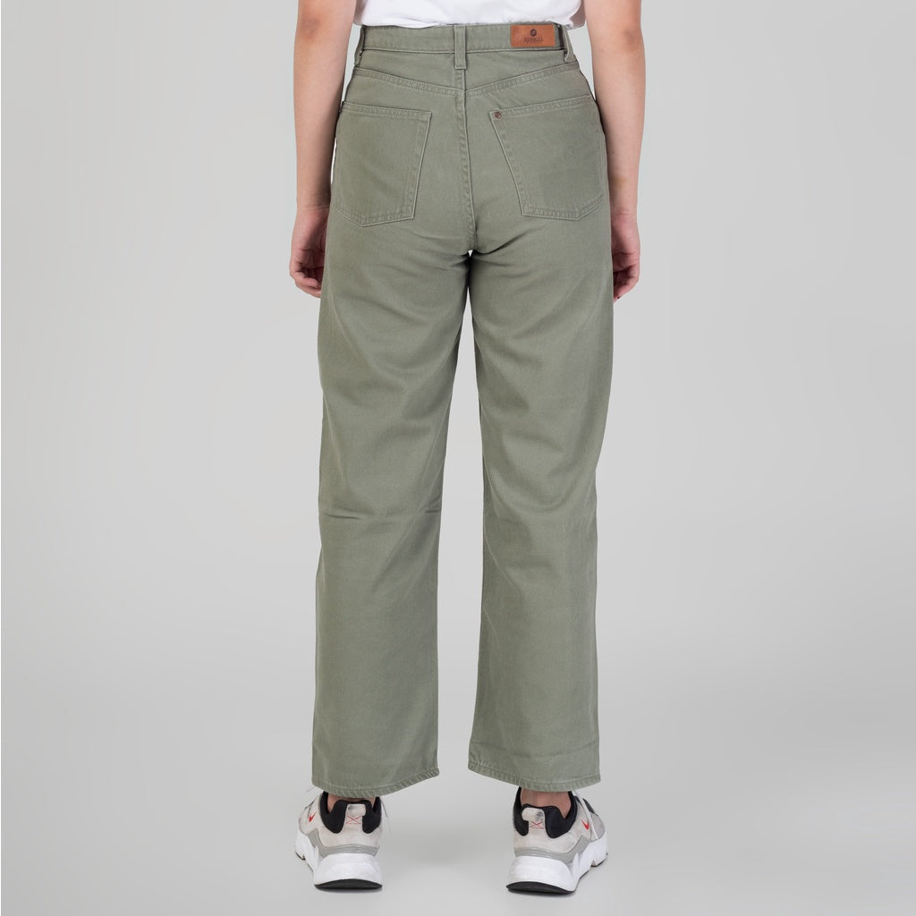 Celana Denim Wanita "Arin"  High Waist Loose Straight Pants Olive A178-22H1D
