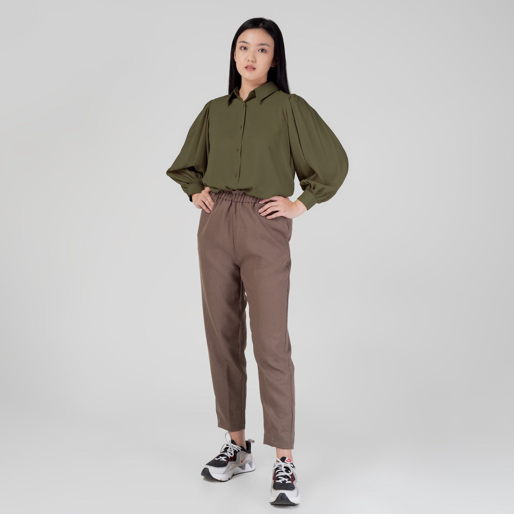Benhill Kemeja Wanita " Seori" Tops Lengan Panjang Puff Olive A155-29H79