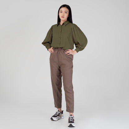 Benhill Kemeja Wanita " Seori" Tops Lengan Panjang Puff Olive A155-29H79