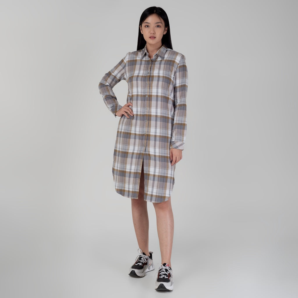 Benhill Kemeja Tunik Flannel Wanita Kotak Abu 1183-11635