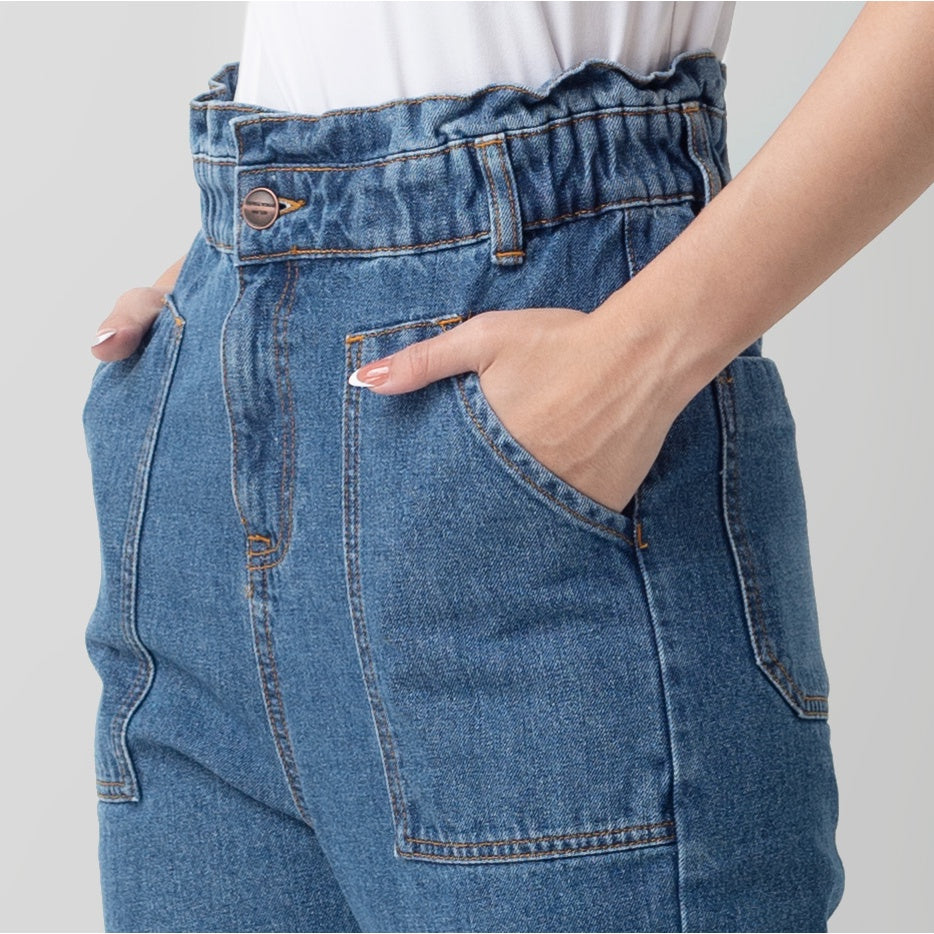 Benhill "Yeji" Celana Wanita High Waist Medium Blue A193-2930F