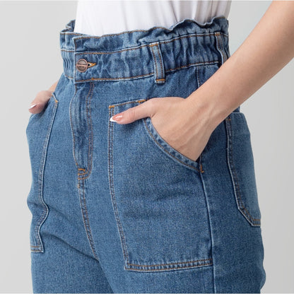 Benhill "Yeji" Celana Wanita High Waist Medium Blue A193-2930F