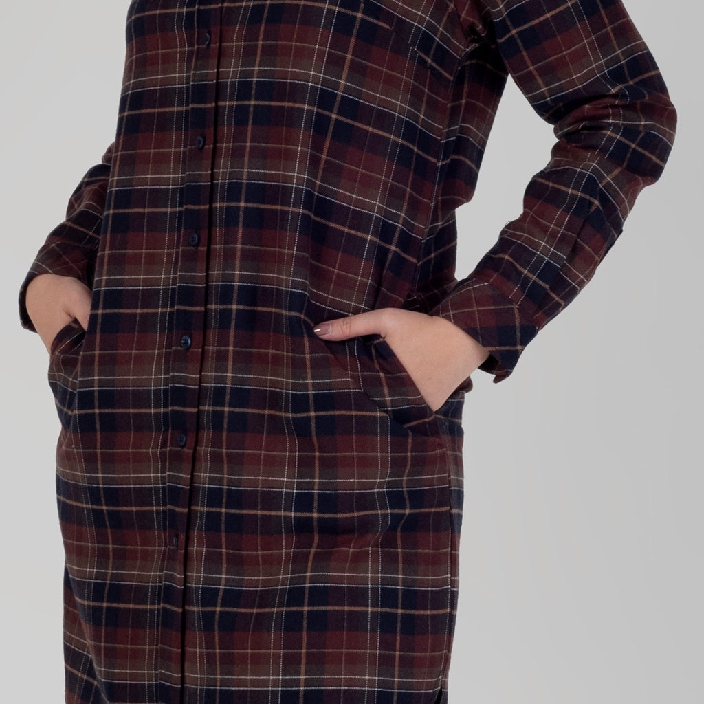 Benhill Kemeja Tunik Flannel Wanita Kotak Coklat 1192-31535