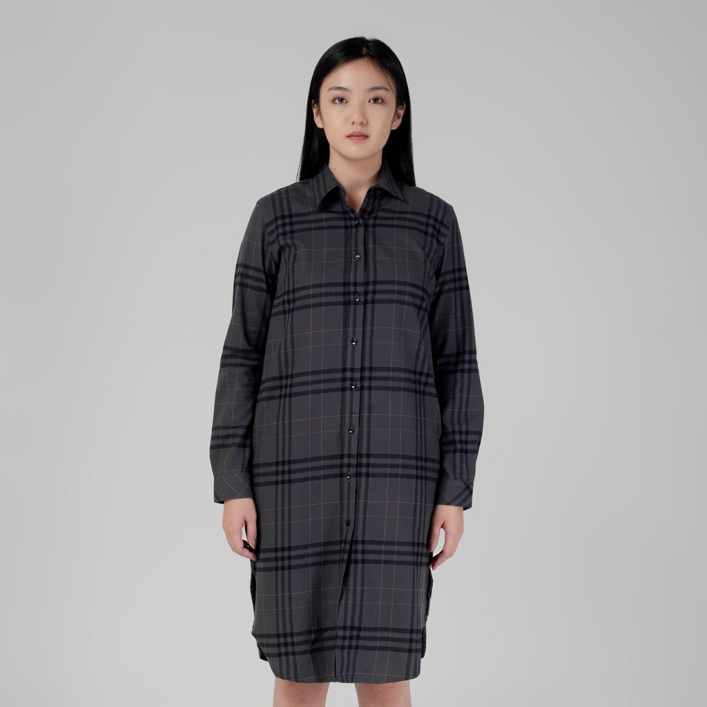 Benhill Kemeja Tunik Flannel Wanita Kotak Carcoal 1174-11P35