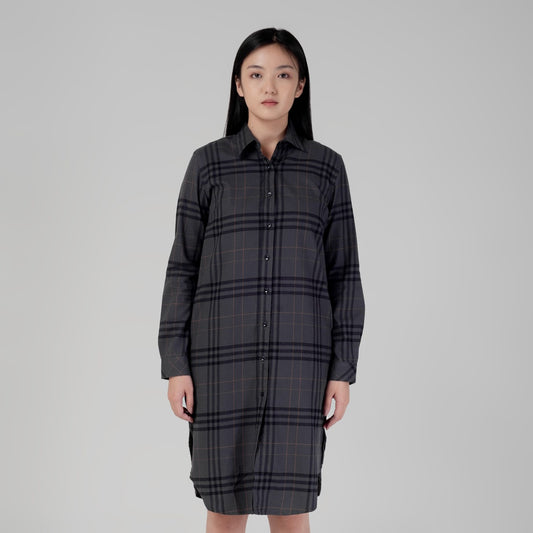 Benhill Kemeja Tunik Flannel Wanita Kotak Carcoal 1174-11P35
