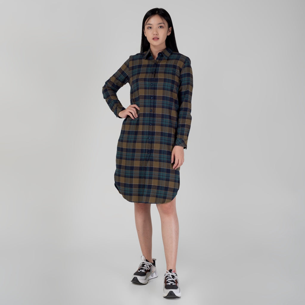 Benhill Kemeja Tunik Flannel Wanita Kotak Hijau 1175-11G35