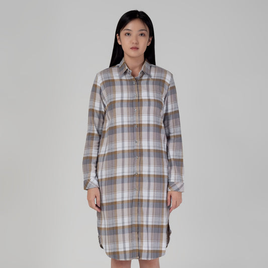 Benhill Kemeja Tunik Flannel Wanita Kotak Abu 1183-11635