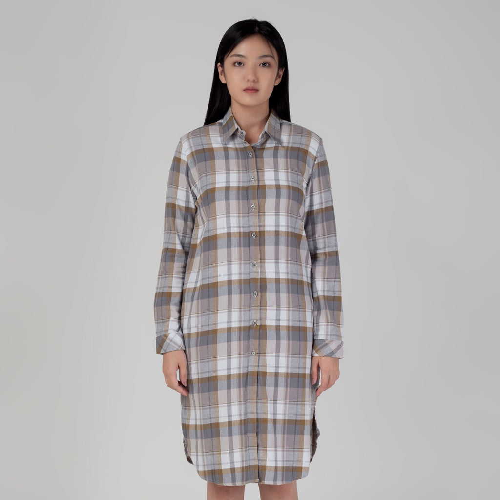 Benhill Kemeja Tunik Flannel Wanita Kotak Abu 1183-11635
