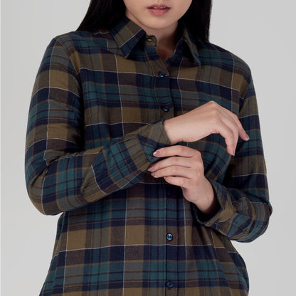 Benhill Kemeja Tunik Flannel Wanita Kotak Hijau 1175-11G35