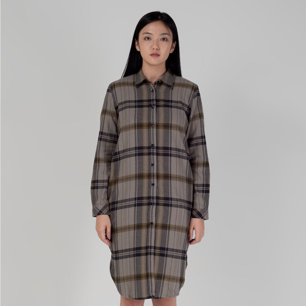 Benhill Kemeja Tunik Flannel Wanita Kotak Grey 1190-31535