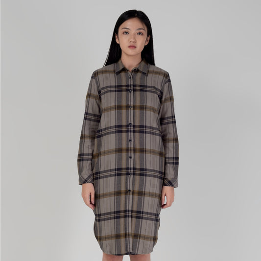 Benhill Kemeja Tunik Flannel Wanita Kotak Grey 1190-31535