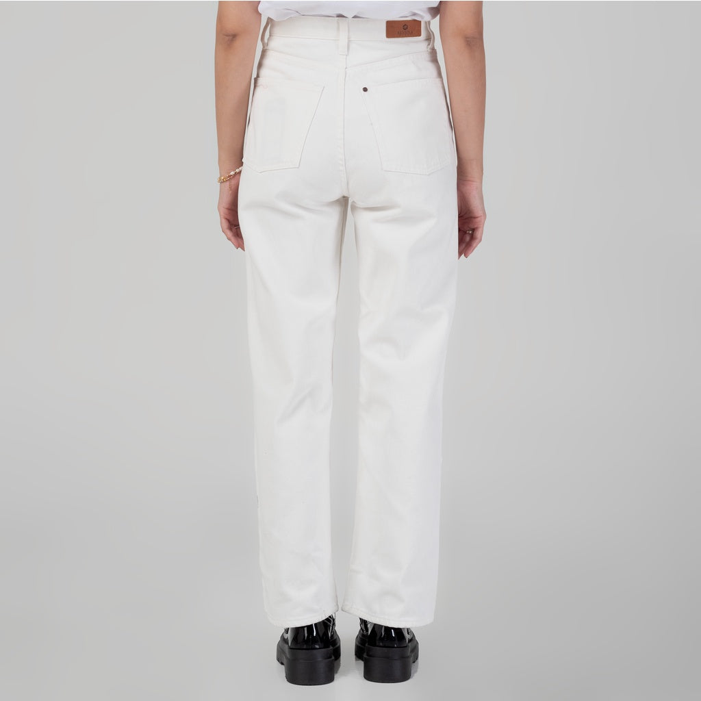 Celana Denim Wanita "Arin"  High Waist Loose Straight Pants Off White A175-2291D