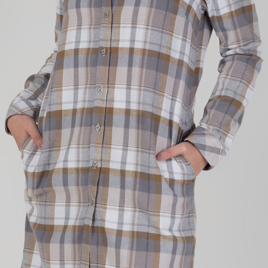 Benhill Kemeja Tunik Flannel Wanita Kotak Abu 1183-11635