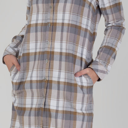 Benhill Kemeja Tunik Flannel Wanita Kotak Abu 1183-11635
