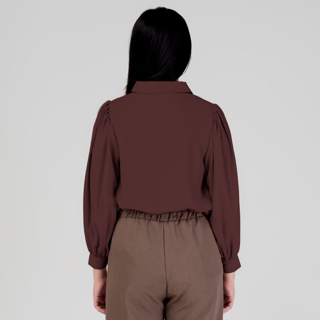 Benhill Kemeja Wanita " Seori" Tops Lengan Panjang Puff Rose Taupe A152-29F79