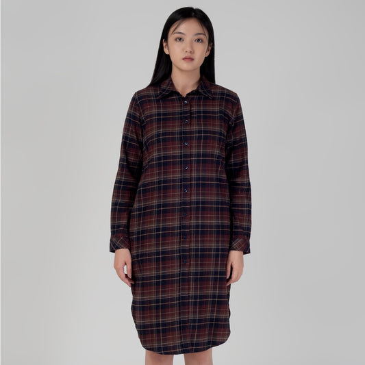 Benhill Kemeja Tunik Flannel Wanita Kotak Coklat 1192-31535