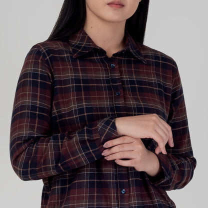 Benhill Kemeja Tunik Flannel Wanita Kotak Coklat 1192-31535