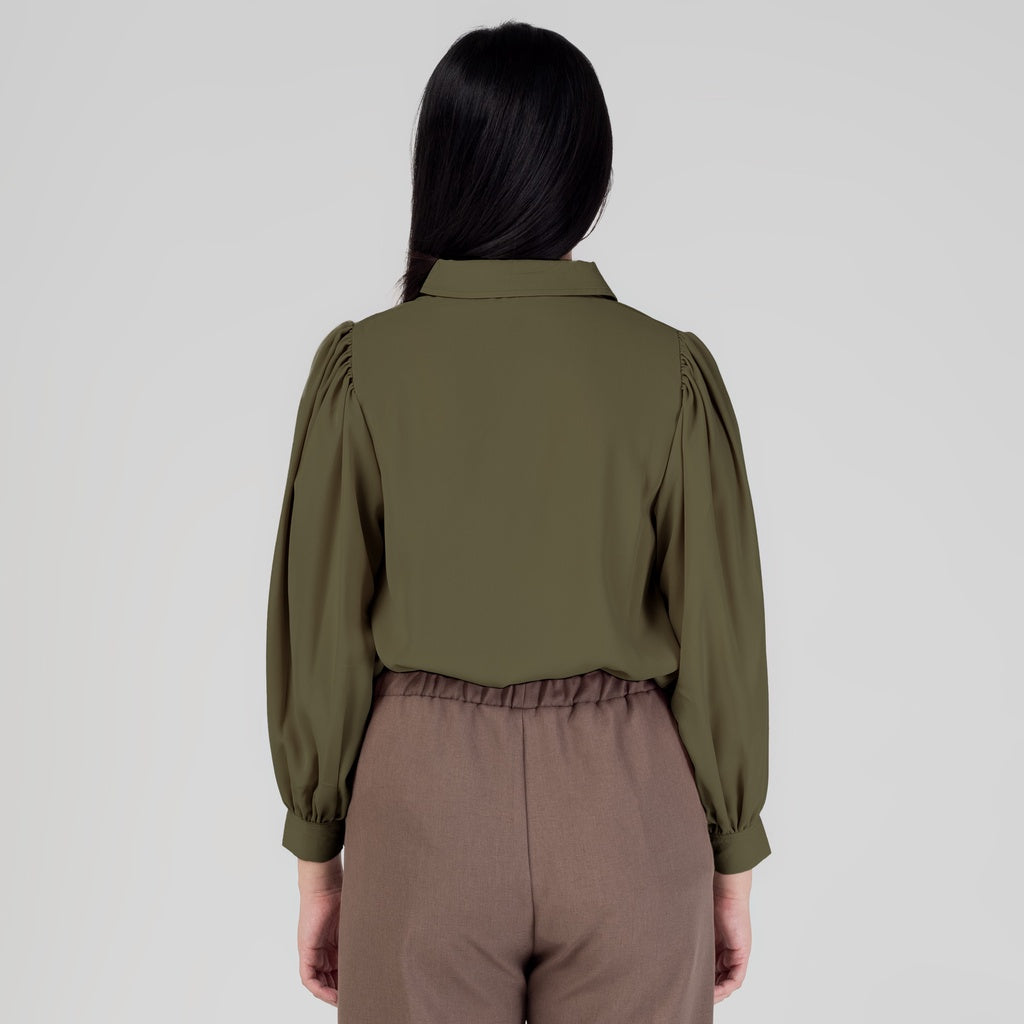 Benhill Kemeja Wanita " Seori" Tops Lengan Panjang Puff Olive A155-29H79
