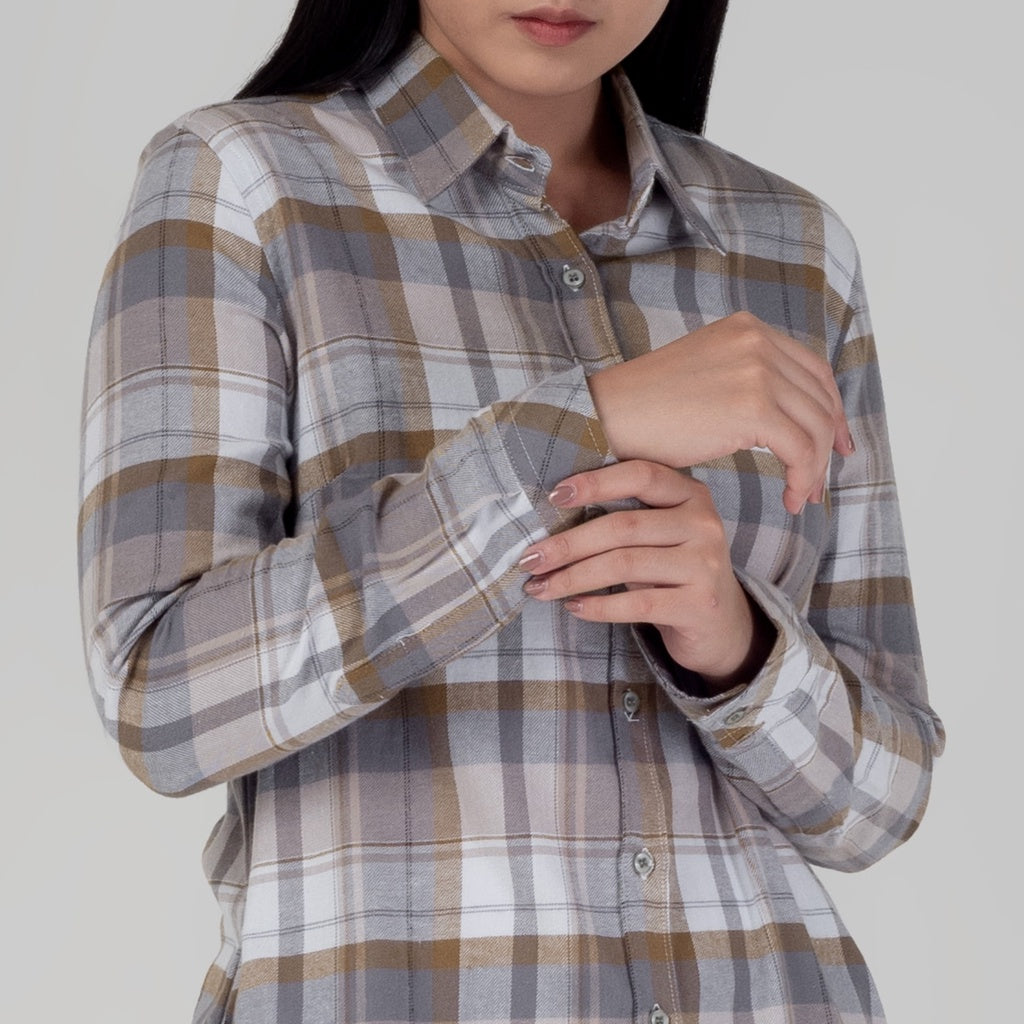 Benhill Kemeja Tunik Flannel Wanita Kotak Abu 1183-11635