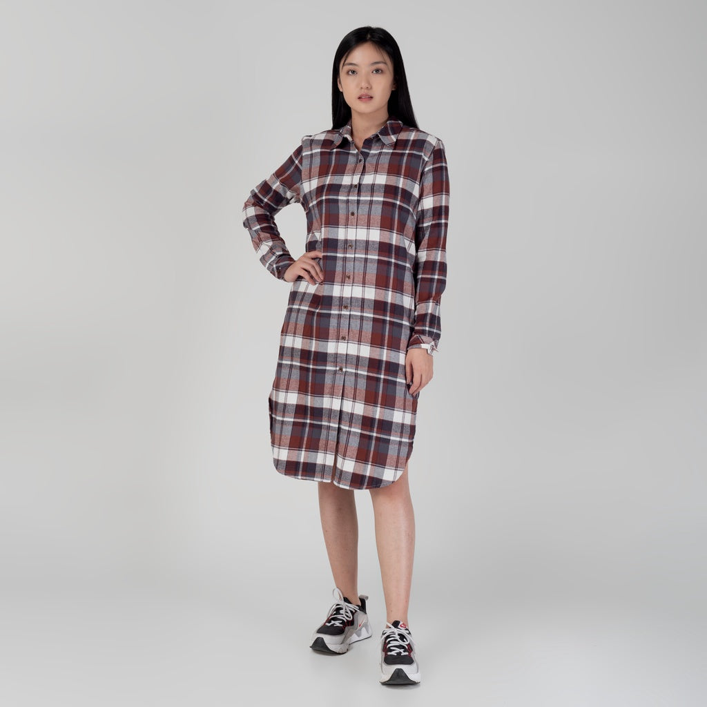 Benhill Kemeja Tunik Flannel Wanita Kotak Coklat 1191-11535