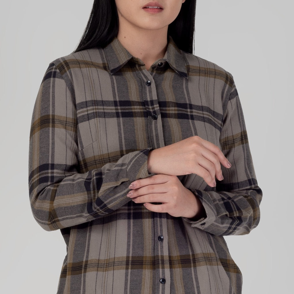Benhill Kemeja Tunik Flannel Wanita Kotak Grey 1190-31535