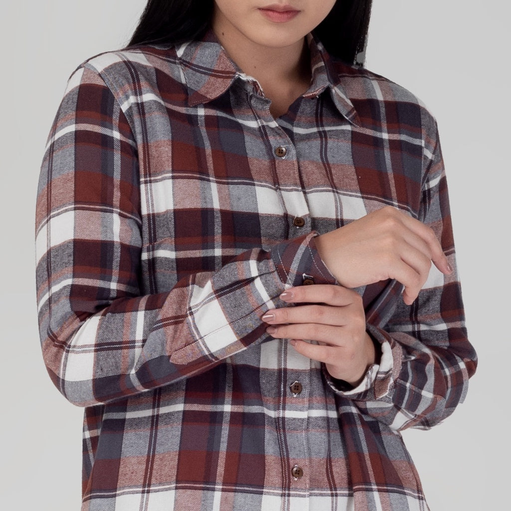 Benhill Kemeja Tunik Flannel Wanita Kotak Coklat 1191-11535