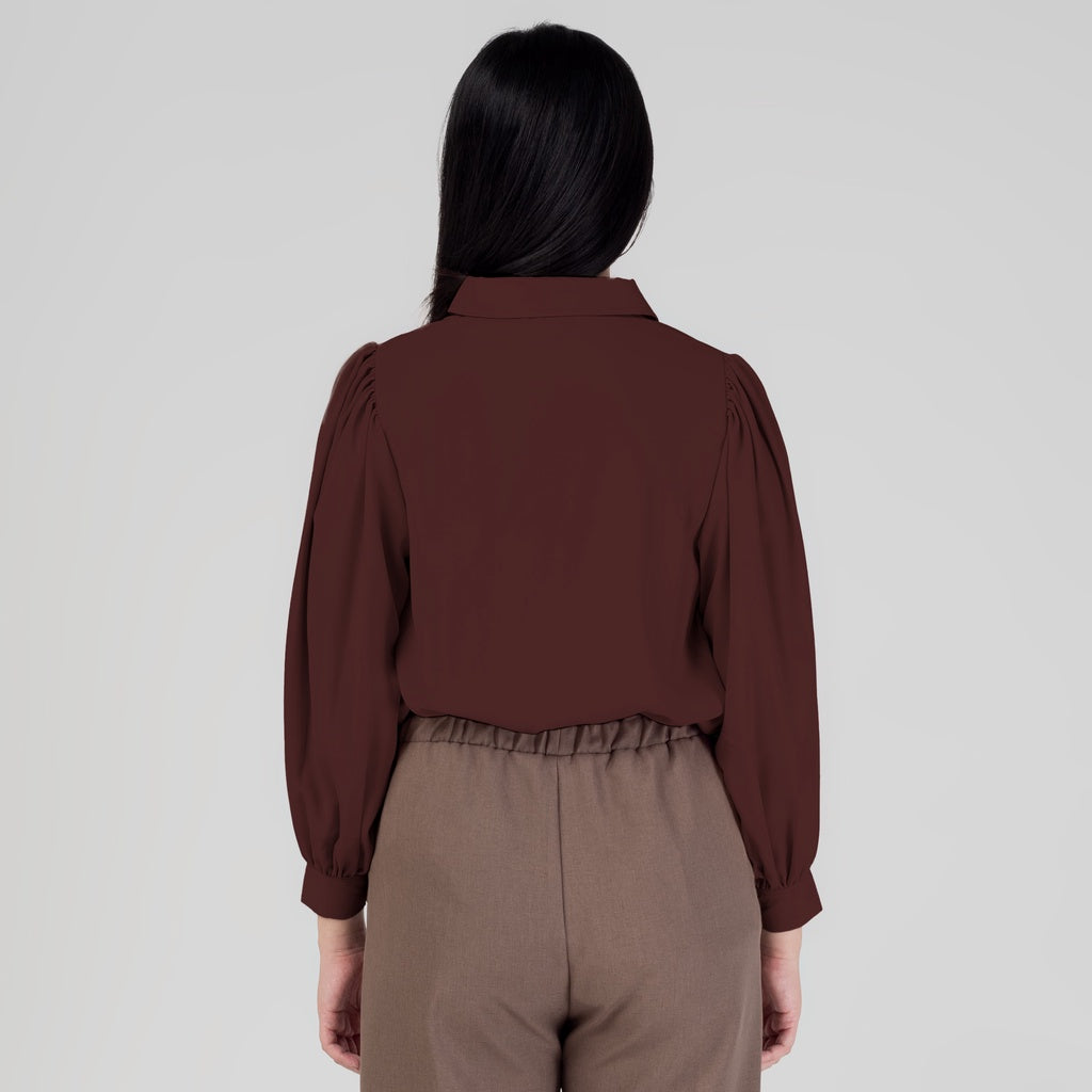 Benhill Kemeja Wanita " Seori" Tops Lengan Panjang Puff Coklat A153-29579