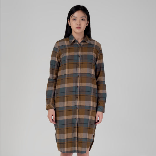 Benhill Kemeja Tunik Flannel Wanita Kotak Coklat 1188-11535