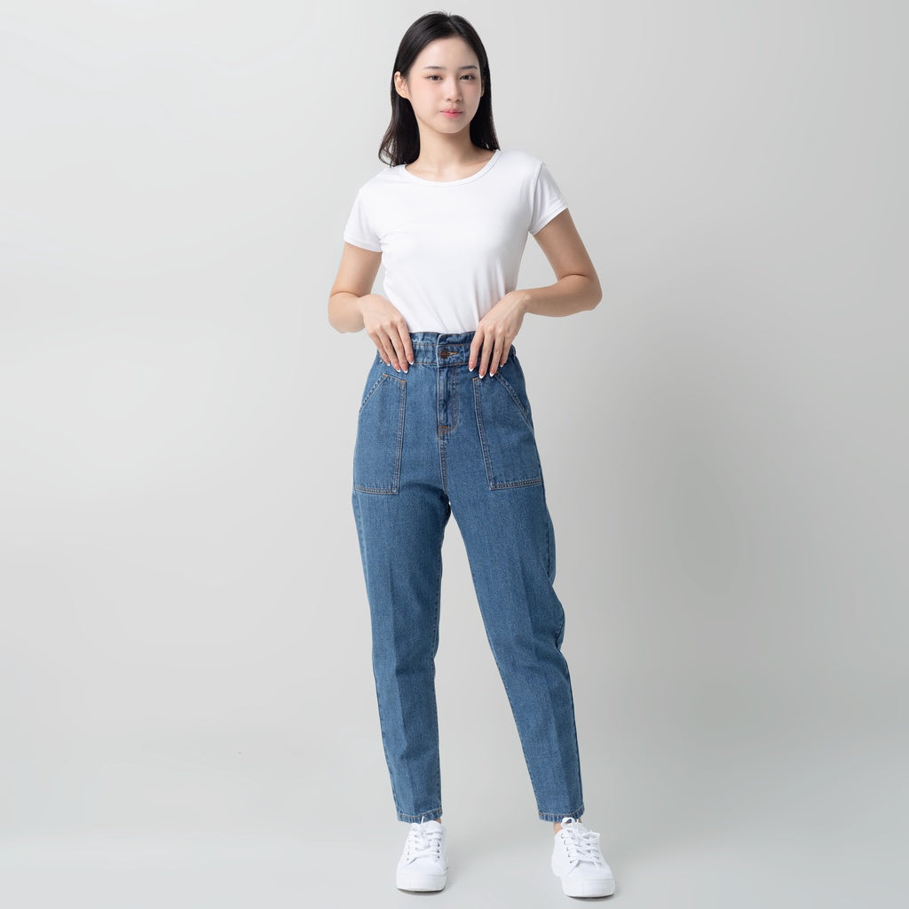 Benhill "Yeji" Celana Wanita High Waist Medium Blue A193-2930F