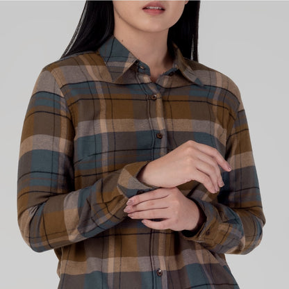 Benhill Kemeja Tunik Flannel Wanita Kotak Coklat 1188-11535
