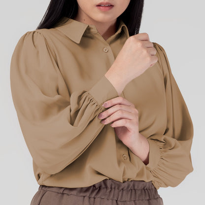 Benhill Kemeja Wanita " Seori" Tops Lengan Panjang Puff Cream A157-29579