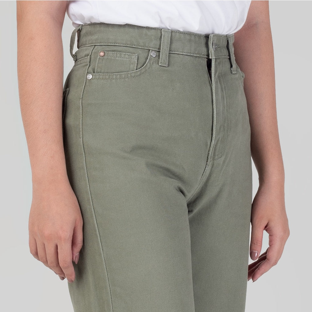 Celana Denim Wanita "Arin"  High Waist Loose Straight Pants Olive A178-22H1D