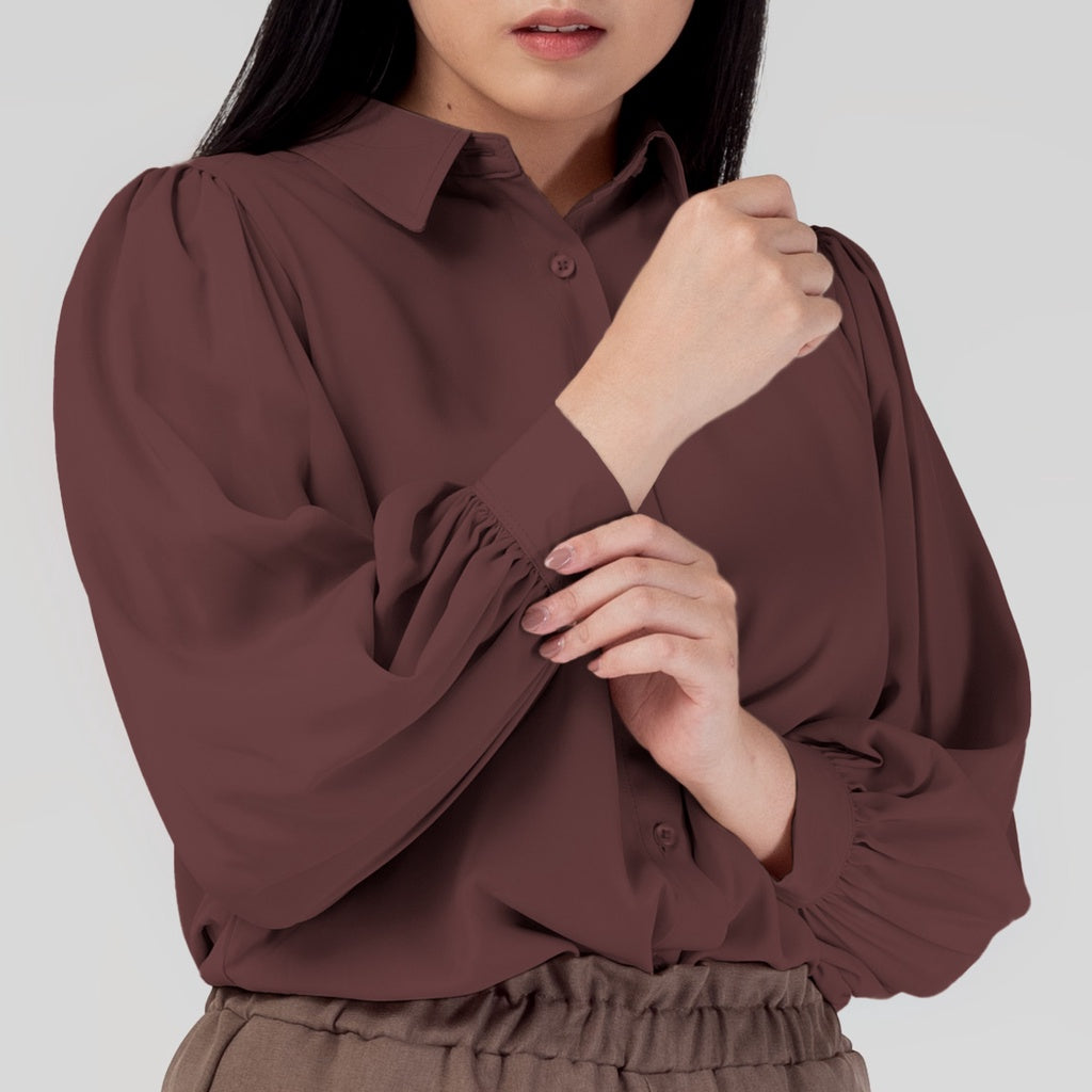 Benhill Kemeja Wanita " Seori" Tops Lengan Panjang Puff Rose Taupe A152-29F79